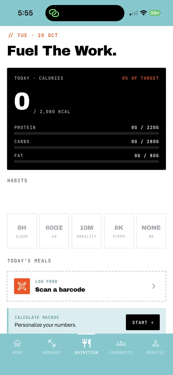 Daily calorie and macro targets
