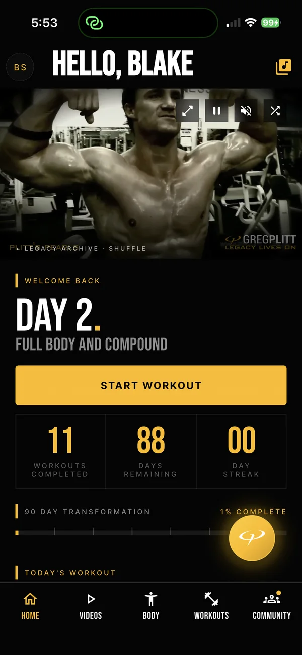 Home screen: day 2 of a 90-day transformation