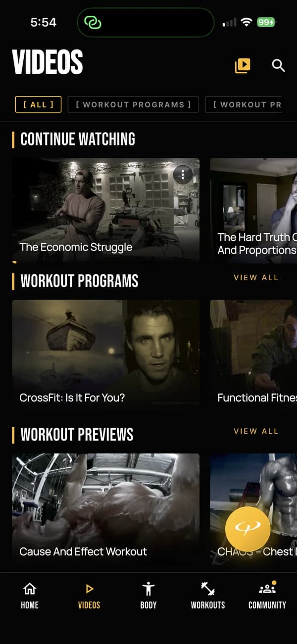 A video library of workout programs
