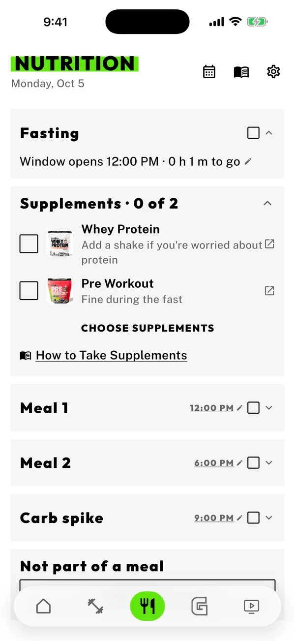 Fasting, supplements and meals