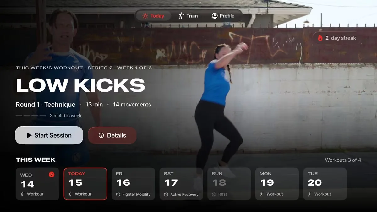 TV app home: this week's workout with the coach on screen